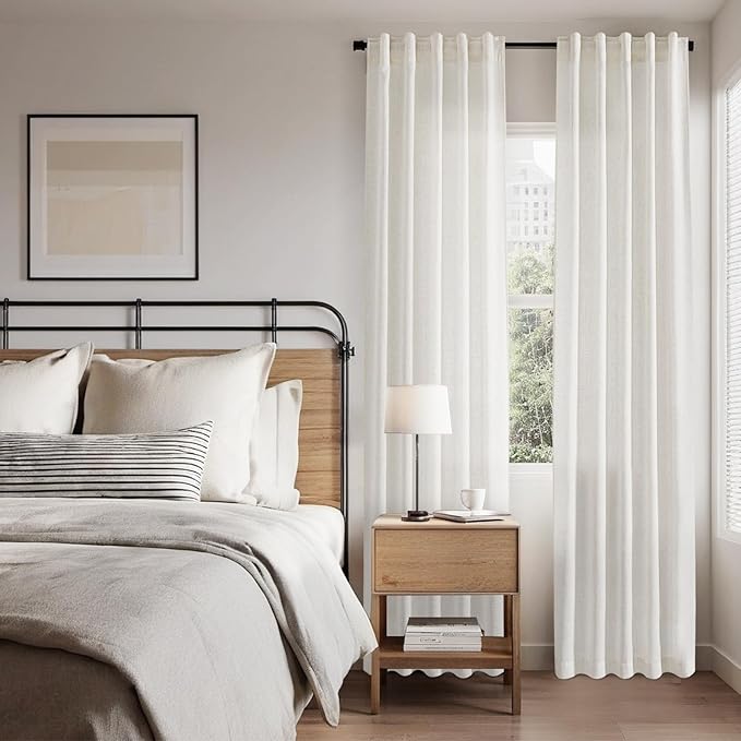 Cream Linen Curtains Back Tab Sheer Curtains 90 Inches Long for Living Room 2 Panels Rod Pocket Neutral Semi Sheer Light Filtering Pleated Curtain Drapes Ivory Farmhouse Dining Room Curtain 40x90