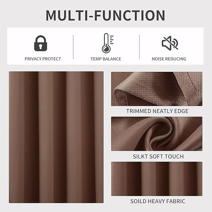 Joydeco Blackout Curtains 84 inches Long 2 Panels Set, Thermal Insulated Long Curtains & Drapes 2 Burg, Room Darkening Grommet Drapes for Bedroom Living Room Windows (W42 x L84 Inch, Brown)