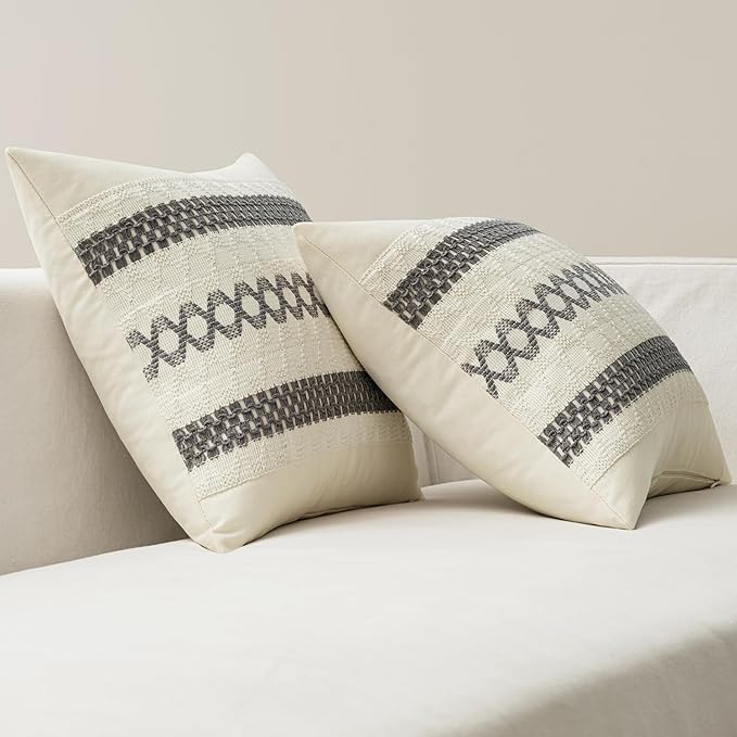 MIULEE Set of 2 Gray Boho Decorative Lumbar Pillow Covers 12x20 Inch Farmhouse Rustic Couch Throw Pillows Modern Cotton Cushion Covers Retro Cute Macrame Woven Spring Home Decor for Bed Sofa Chair