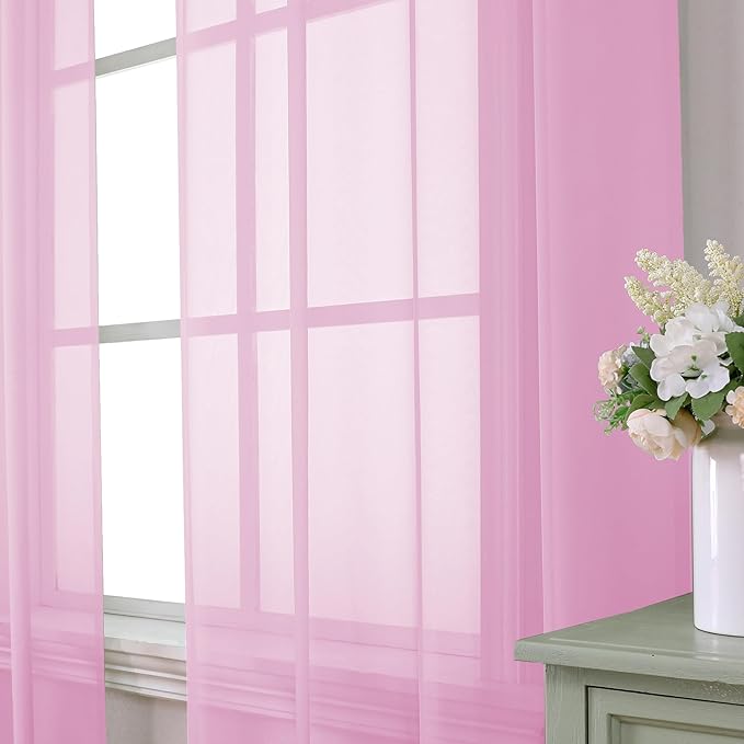 Aiyufeng Light Pink Sheer Curtains 63 Inch Length 2 Panels Set, Semi Transparent Voile Rod Pocket Sheer Window Drapes for Bedroom Bed Canopy Living Room Dining Wedding Party Backdrop, 40W x 63L inch