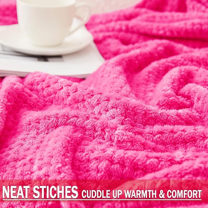 Exclusivo Mezcla Fleece Throw Blanket Extra Large, Super Soft and Warm Blankets for Couch, Sofa and Bed Waffle Textured, Cozy, Fuzzy and Lightweight (Hot Pink, 50x70 Inches)