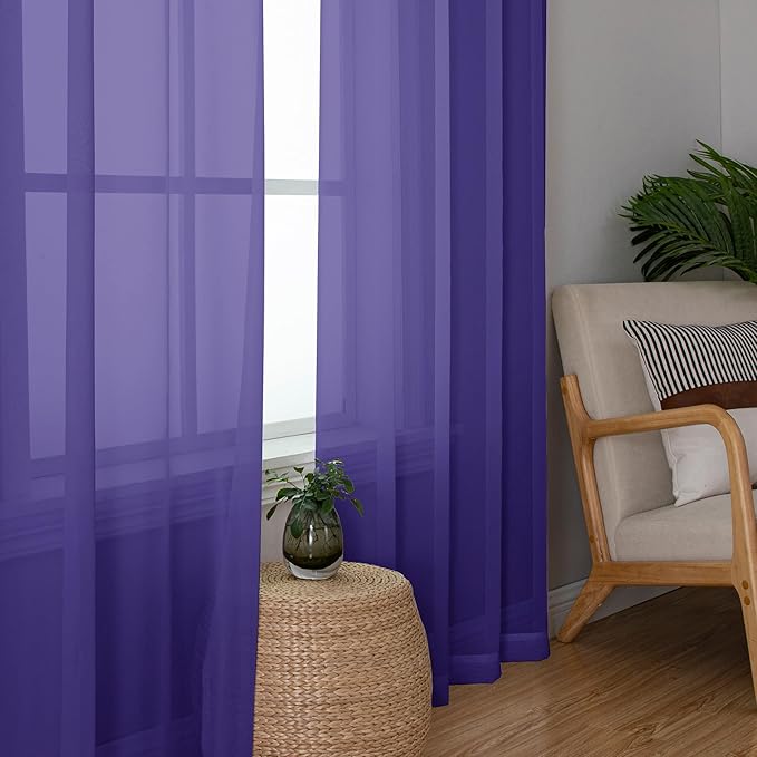 OWENIE Purple Sheer Curtains, Sheer Curtains 84 inch Length 2 Panels Set, Rod Pocket Voile Fimly Sheer Drapes for Living Room/Bedroom, 2pcs, Each 42" W x 84" L