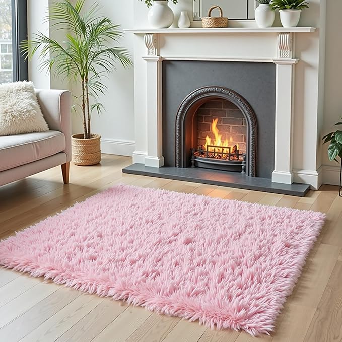 Small Rug Throw Rugs for Bedroom, Mini Area Rug, Fluffy Pink Carpet, Affordable Door Entryway Indoor Inside Front Entrance Dog 2x3 Mat, Home Decor Aesthetic(2 x 3, Pink)