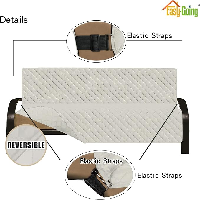 Easy-Going Futon Sofa Slipcover - Reversible Armless Couch Cover - Water Resistant - Pets & Kids (Ivory/Ivory)