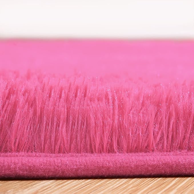 Amearea Shag Fluffy Area Rug for Bedroom Girls Living Room, Extra Soft and Fuzzy Shaggy Rugs, Non Slip, Solid Color Carpet Mat for Boys Nursery Home, Hot Pink 6x9 Feet