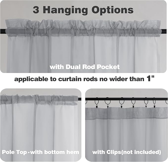 Chyhomenyc Light Grey Sheer Curtains 45 Inch Long 2 Panels, Light Filtering Rod Pocket Voile Short Curtains Drapes for Living Room Bedroom Small Windows, 42Wx45L Inches