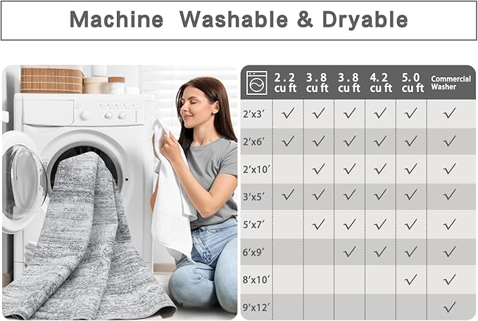 Washable Rugs 5x7 Area Rugs for Living Room,Rugs for Bedroom,Large Carpets,Ultra Soft Faux Wool Retro Dining Room Rug,Non Slip&Non-Shedding Low Pile Vintage Print Rug for Home Office-Grey Cream
