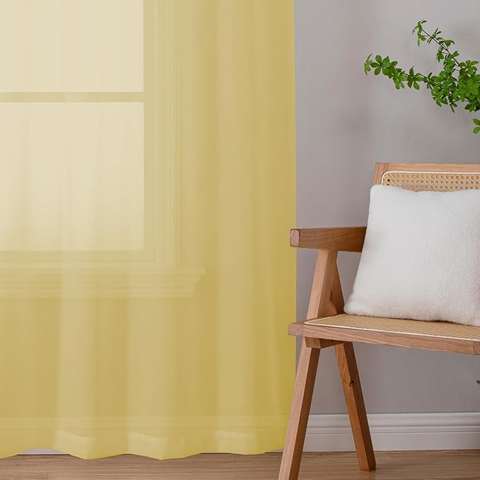 Chyhomenyc Mustard Yellow Sheer Curtains 72 Inches Long, Light Filtering Window Sheer Curtain Panel Drapes, Elegant Curtains & Drapes for French Door Living Room, Each 42Wx72L Inches, 2 Panels
