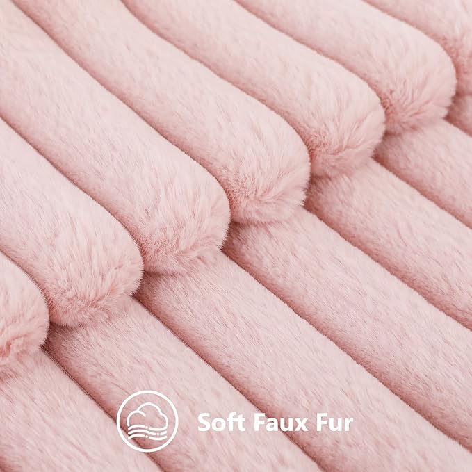 decorUhome Summer Cozy Faux Fur Throw Pillow Covers 18x18 Set of 2 Decorative Soft Plush Striped Modern Farmhouse Boho Couch Pillow Cases with Velvet Back for Sofa Bed Living Room, Pink