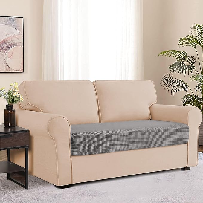 Water Repellent Sofa Cushion Slipcovers, Stretch Couch Cushion Covers, Furniture Protector Slipcovers Slip Cover, Sofa Seat Cover for Living Room, Washable (Loveseat Cushion, Light Gray)