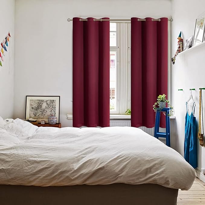 BGment Blackout Curtains for Bedroom - Grommet Thermal Insulated Room Darkening Curtains for Living Room, Set of 2 Panels (42 x 72 Inch, Burgundy)