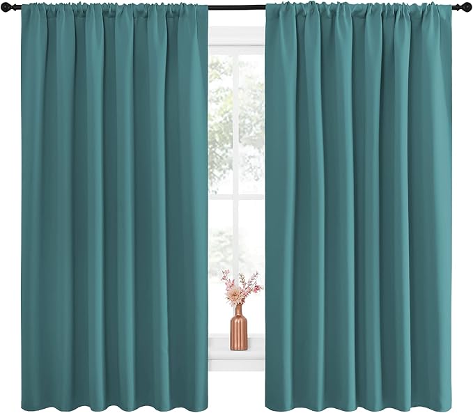 NICETOWN Blackout Curtains for Bedroom, Window Curtain Panels, Thermal Insulated Solid Rod Pocket Blackout Draperies/Drapes (Sea Teal, One Pair, 70 by 63-inch)