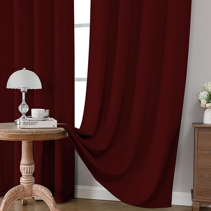 CUCRAF Burgundy Red Blackout Curtains Customize, Rod Pocket Room Darkening Curtain for Bedroom Living Room, Thermal Insulated Window Drapes 1 Panel (Custom Size, Color)
