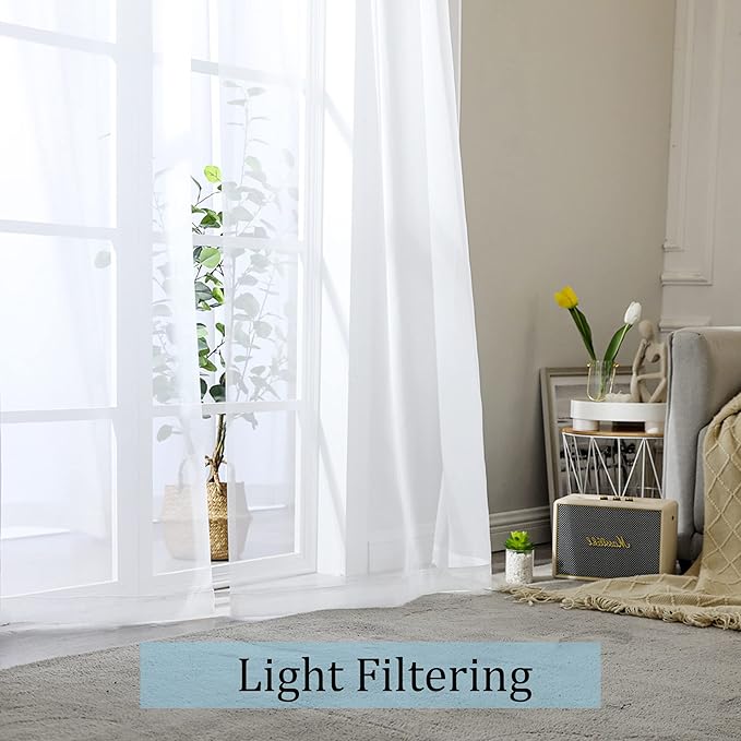 OWENIE Sheer White Curtains Living Room 54 inches Long, Rod Pocket Curtain Sheers Bedroom, Light Filtering Voile Panels Drapes Small Window Treatments 2 Panels, 42" W x 54" L, White (Pack of 2)