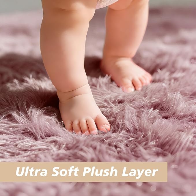 yulidayang Fluffy Round Area Rugs for Bedroom,Blush 5'X5'Shag Circle Area Rugs for Living Room,Non Slip Fuzzy Plush Rug for Kids Room Boys Girls Room and Dorm