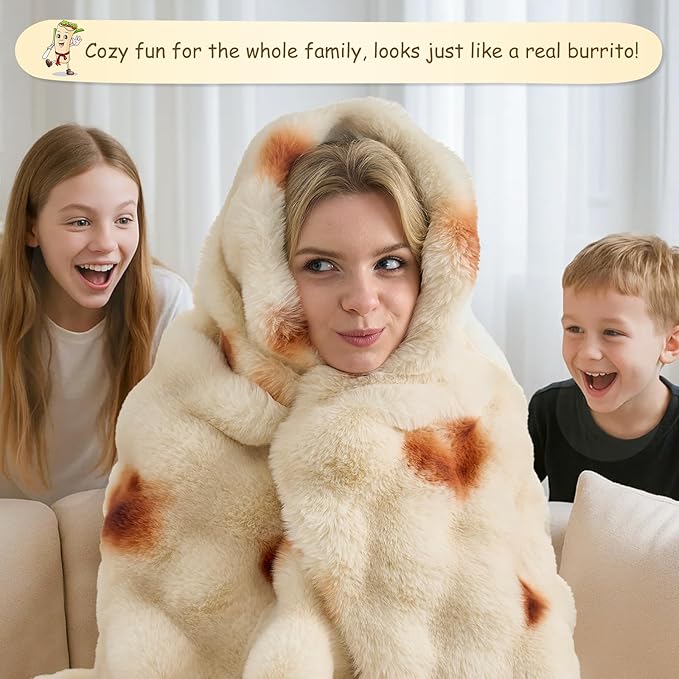 Cozy Bliss Burrito Faux Fur Throw Blanket for Couch, Fuzzy Soft Plush Thick Tortilla Bubble Blanket for Sofa Bedroom, Taco Food Blanket Funny Birthday Gift, 60 Inches