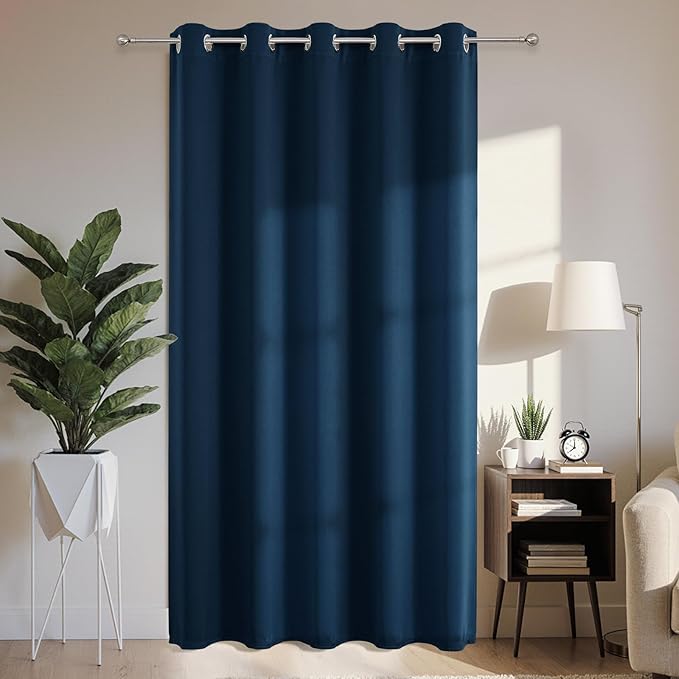 Joydeco Blackout Patio Sliding Door Curtains 108 Inches Long, Grommet Privacy Room Divider Curtains, Extra Wide Thermal Blackout Drapes for Bedroom Living Room (Navy Blue, 70Wx108L, 1 Panel)