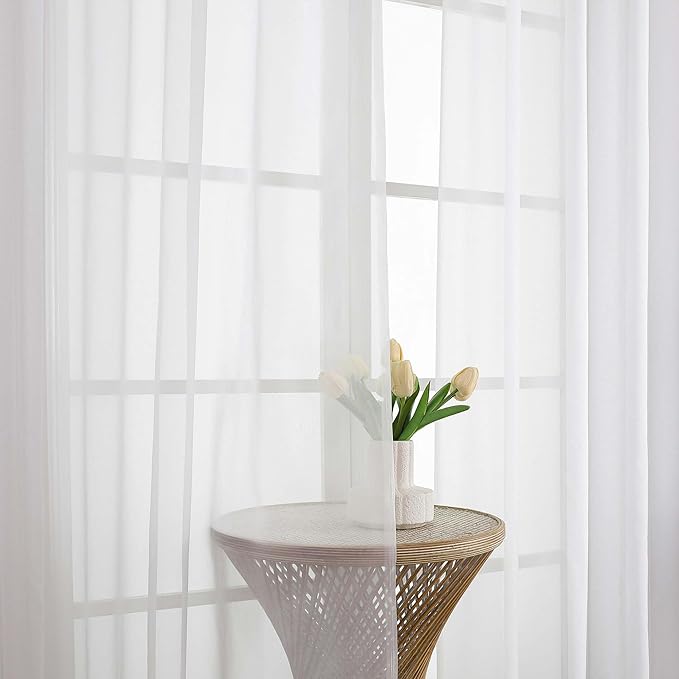OWENIE White Sheer Curtains 78 Inches Long 2 Panels Set, Ivory Sheer Curtain for Living Room Bedroom, Modern Voile Filmy Rod Pocket Curtains & Drapes, 2 Pcs, Each 59 W x 78L Inch, White
