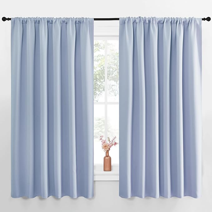 NICETOWN Blackout Curtains for Bedroom, Blackout Curtain Panels, Vintage Blue, 1 Pair, 70 by 63-inch, Window Treatment Energy Saving Thermal Insulated Solid Rod Pocket Blackout Drapes/Draperies