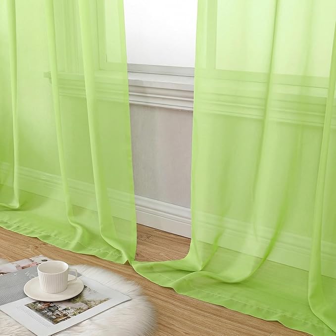 Aiyufeng Lime Sheer Curtains 63 Inch Length 2 Panels Set for Living Room, Light Filtering Lime Window Sheers Drapes for Bedroom, Each 42" W x 63" L