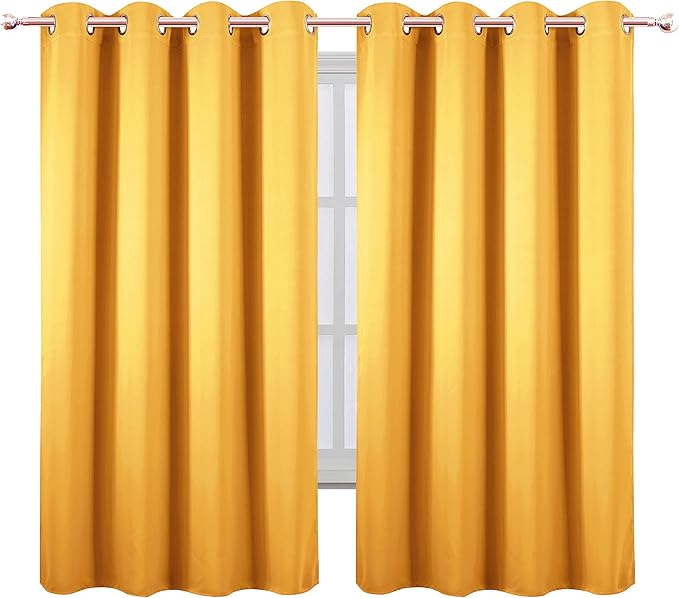 LEMOMO Yellow Thermal Blackout Curtains/52 x 63 Inch/Set of 2 Panels Room Darkening Curtains