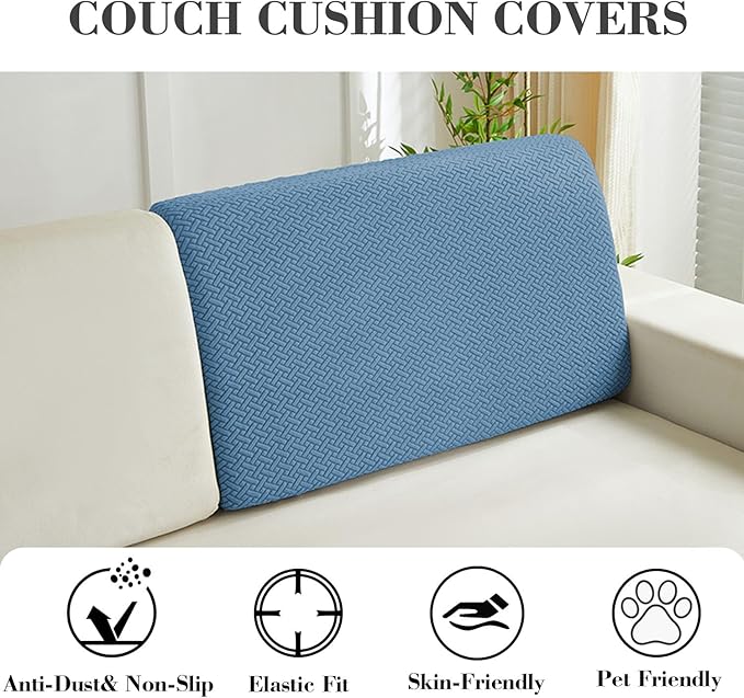 Sofa Covers Couch Covers for Sofa Pet Friendly Couch Cushion Covers Universal Sofa Covers Washable Stretch Slipcovers for Sectional Sofa (Texture Blue,Back Cover M)