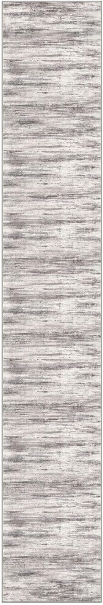 KOZYFLY Modern Abstract Hallway Runner, 2x12 Washable Rug Runner Non-Slip Soft Striped Kitchen Runner Rug, Grey/Light Beige/Brown Print Carpet for Entryway Bathroom