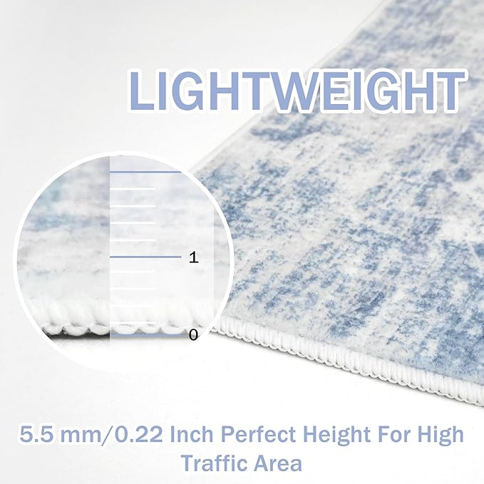 IOHOUZE Abstract Runner Rug 3x14 Ft Washable Runners for Hallways, Non Slip Kitchen Runner Printed Faux Wool Entryway Runner Indoor, Modern Abstract Floor Carpet for Hall Stair, Light Blue Grey