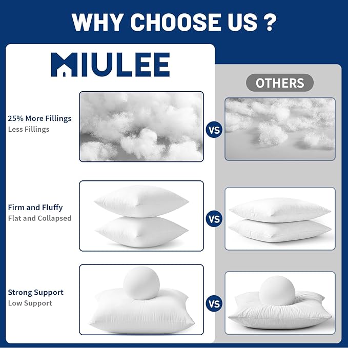 MIULEE 22x22 Pillow Inserts,Set of 4 100% Virgin Microfiber with Cotton Cover Throw Pillows for Couch Sofa and Bed