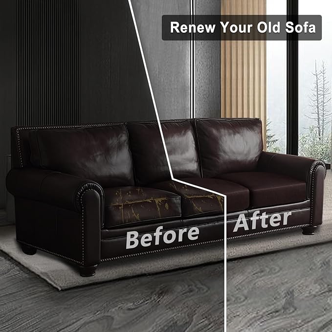 Leather Look Couch Cushion Covers Sofa Seat Slipcovers Sets Couches Furniture Protector for Sectional Armchair Loveseat Pets Kids Stretch Spandex Fabric (3 Cushion Sofa, Chocolate)