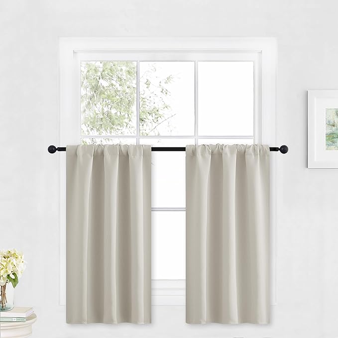 RYB HOME Kitchen Curtains Over Sink 36 inch Length, Rod Pocket Summer Light UV Blocking Energy Efficient, Cabinet Shelf Cupboard Coverings, Width 29 by Length 36, Natural, 2 Panels