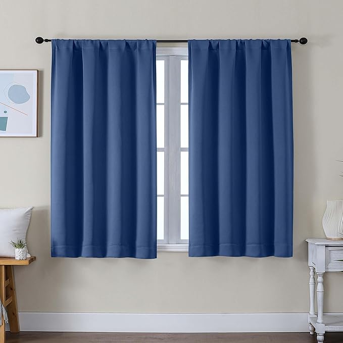 Simplebrand Ava Royal Blue Short Blackout Curtains for Bedroom 45 Inches Long 2 Panels Set, Solid Thermal Insulated, Energy Saving Window Treatment Curtains Blackout Drapes, W40 x L45 Inch, Royal Blue