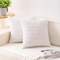 Pack of 2 Corduroy Decorative Throw Pillow Covers 24x24 InchSoft Striped Pillow Covers Modern Farmhouse Home Decor for Sofa Living Room Couch Bed（White）