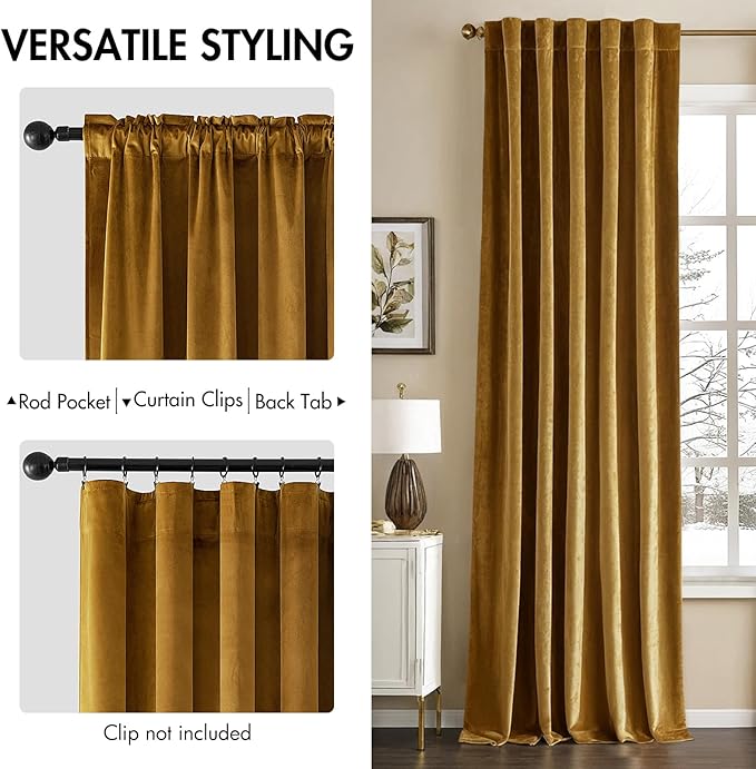 MIULEE Velvet Curtains 66 Inch Wide - Extra Wide Luxury Room Darkening Curtains for Sliding Door Bedroom Living Room Thermal Insulated Soft Window Drapes Back Tab, Gold, W 66 x L 84 inch 2 Panels