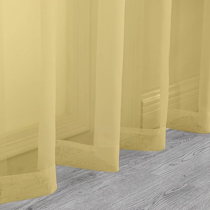 Chyhomenyc Mustard Yellow Sheer Curtains 72 Inches Long, Light Filtering Window Sheer Curtain Panel Drapes, Elegant Curtains & Drapes for French Door Living Room, Each 42Wx72L Inches, 2 Panels