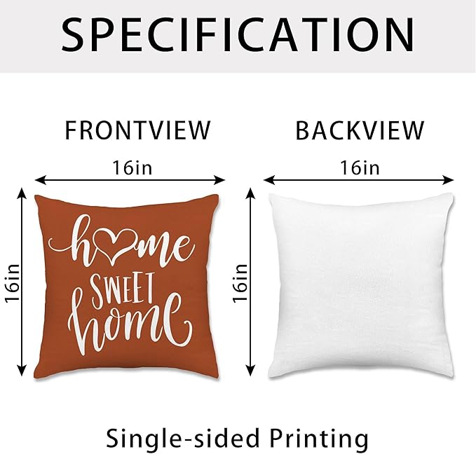 Hexagram Geometric Burnt Orange Pillow Covers 16x16 Set of 4, Decorative Outdoor Boho Modern Throw Pillow Covers, Home Sweet Home Farmhouse Cushion Case for Couch Sofa Bedroom Indoor Decor(No Insert)