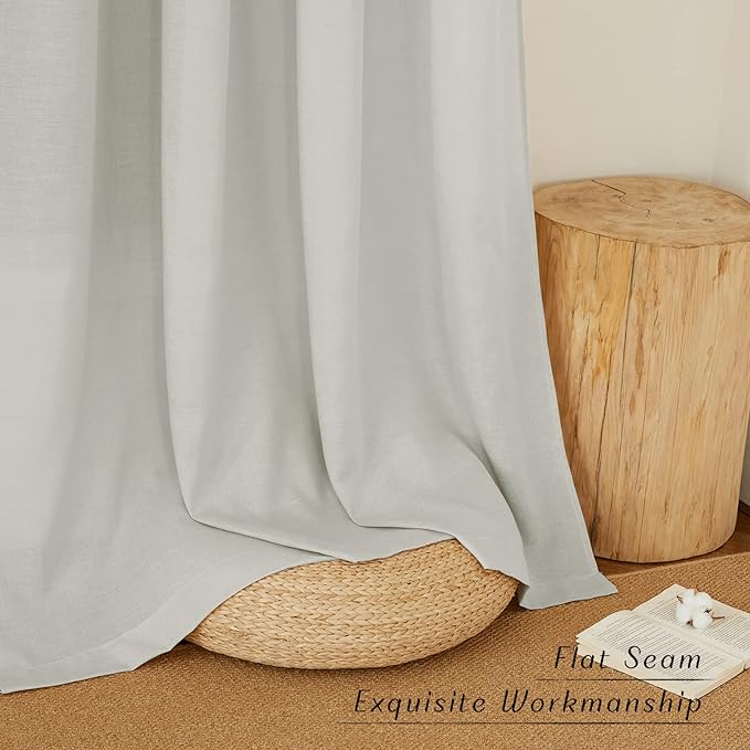 NICETOWN Gray Linen Kitchen Window Curtains Over Sink, Grommet Thick Linen Gray Short Window Treatments Privacy Assured with Light Filtering for Bedroom/Bathroom, W34 x L36, 2 Panels