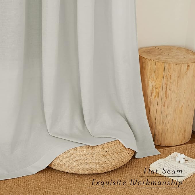 NICETOWN Thick Linen Gray Curtains for Bedroom, Grommet Privacy Added with Light Through Semitransparent Linen Weave Window Drapes for Kids Room/Living Room, W55 x L90, 2 Pieces