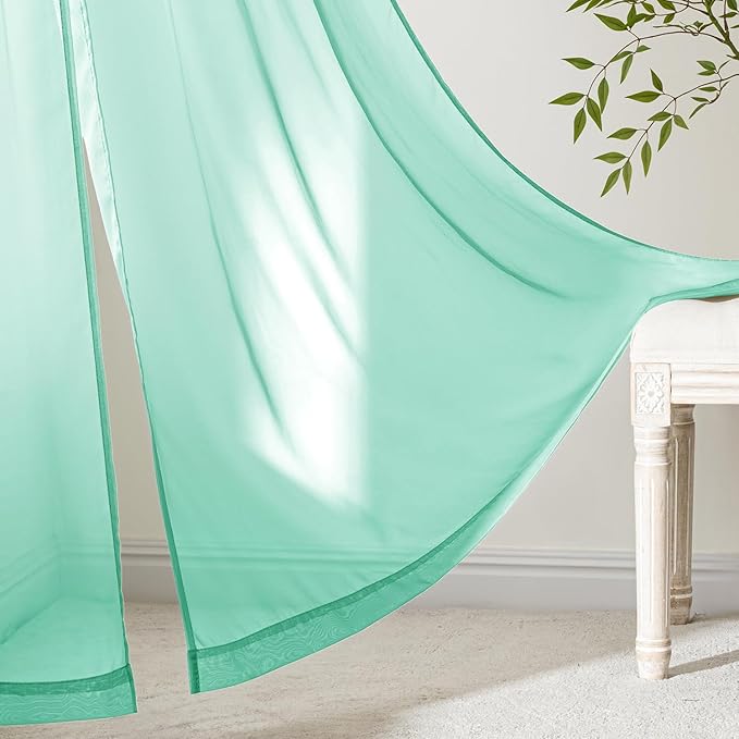 MIULEE Aqua Sheer Curtains 84 Inches Long, 4 Panels Set, Light Filtering Rod Pocket Voile Drapes for Living Room and Bedroom, Airy Soft Fabric Window Treatments, 42 x 84 Inches