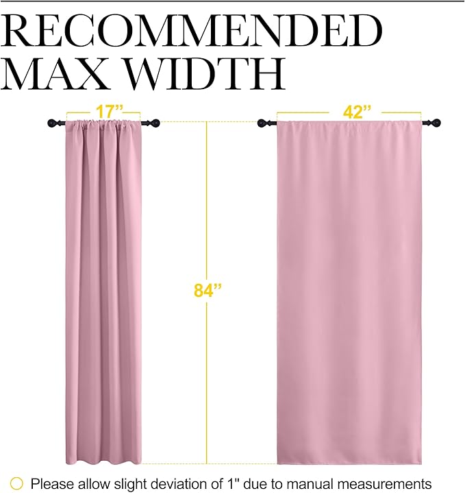 NICETOWN Blackout Curtains for Living Curtains, Rouge Pink, 2 Panels, 42 by 84, Room Darkening Window Curtain Panels, Easy-Care Solid Thermal Insulated Draperies/Drapes for Daughter Room