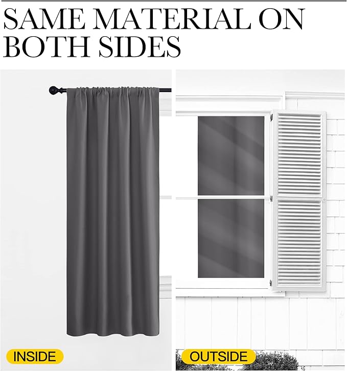 NICETOWN Blackout Curtain Panels for Window - Thermal Insulated Rod Pocket Blackout Drapes/Draperies for Dining Room (2 Panels, W62 x L72 inches, Grey)