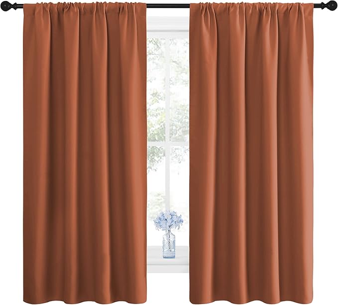 NICETOWN Blackout Curtains and Drapes - Thermal Insulated Solid Rod Pocket Blackout Draperies/Panels (Burnt Orange, 1 Pair, 42 by 63 inches)