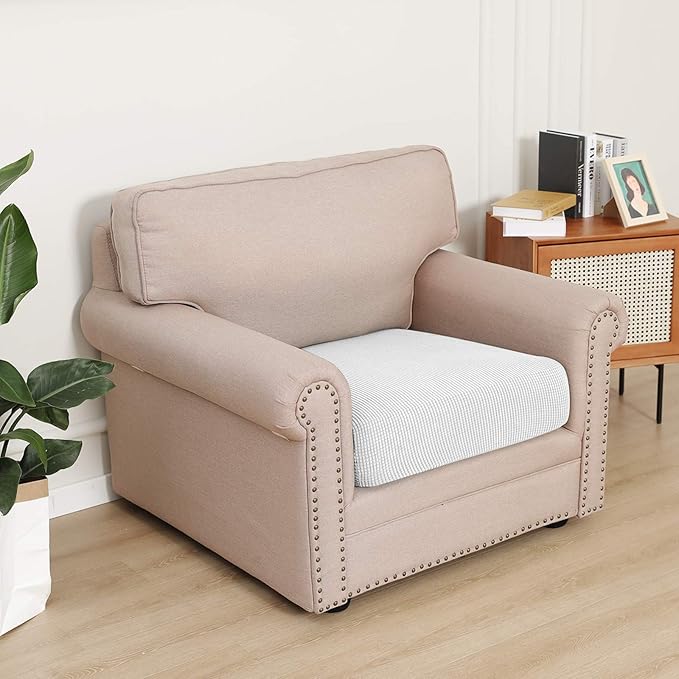 Easy-Going Stretch Cushion Cover Sofa Cushion Furniture Protector Sofa Seat Sofa slipcover Sofa Cover Soft Flexibility with Elastic Bottom(Chiar Cushion,Snow White)