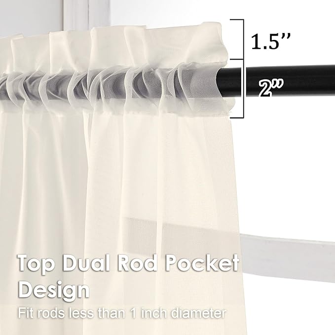 OVZME Cream Sheer Curtains 54 Inches Long 2 Panels - Soft Light Filtering Window Sheer Panels for Living Room/Bedroom, Top Dual Rod Pocket, 1 Pair, Each 42Wx54L Inches