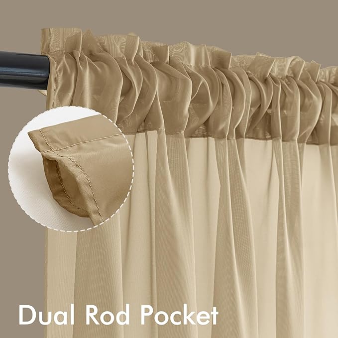 MIULEE Beige Sheer Curtains 84 Inches Long, 4 Panels Set, Rod Pocket Voile Drapes Light Filtering and Semi Transparent, Elegant Window Treatments for Bedroom Living Room,42 x 84 Inches