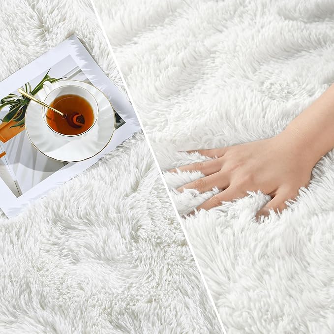 Large Shag Area Rugs 5 x 8, Plush Fuzzy Rugs for Living Room, Ultra Soft Fluffy Furry Rug for Bedroom, Indoor Carpet Nursery Rugs for Kids Room Home Decor, White