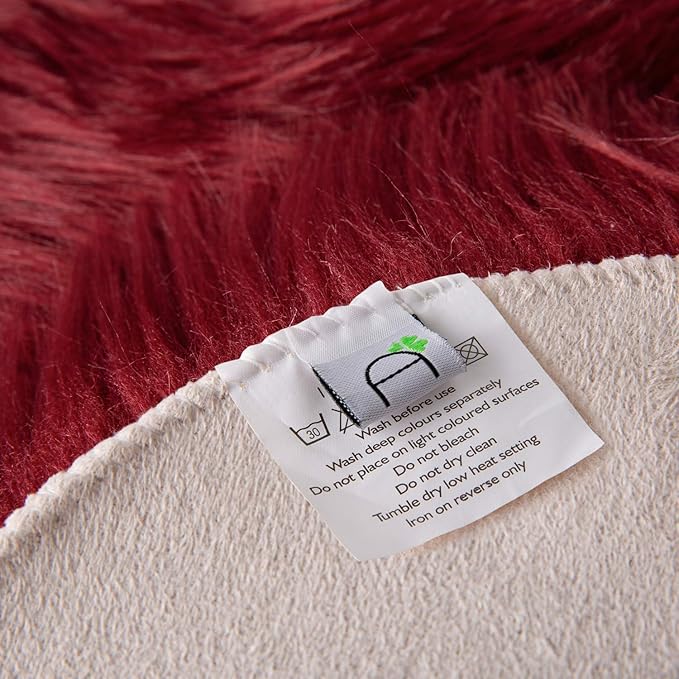 Ashler faux fur rug, Fluffy Shaggy Area Rug Ultra Soft 3 x 3 Feet Round Fur Rug, Deep Red Fuzzy Rug Machine Washable Shag Rug, Nursery Decor Throw Rugs for Bedroom, kids room, Living Room