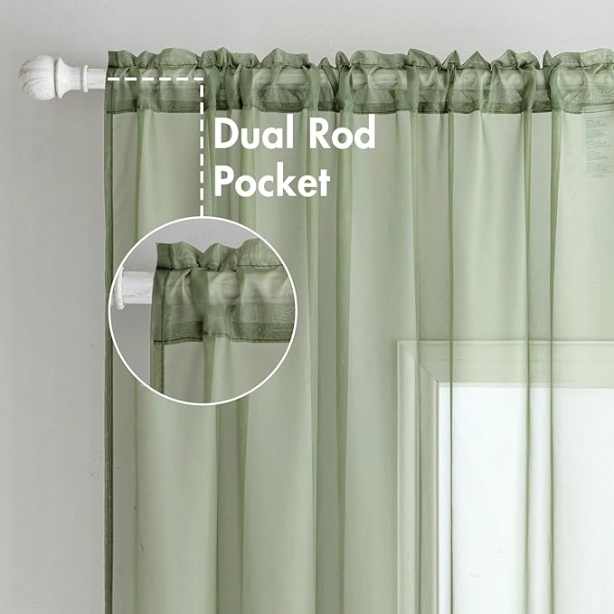 MIULEE 2 Panels Sage Green Sheer Window Curtains Elegant Window Voile Panels/Drapes/Treatment for Bedroom Living Room (54X63 Inches)
