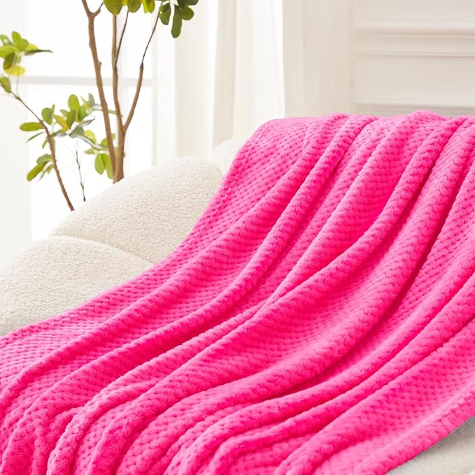 Exclusivo Mezcla Fleece Bed Blanket Queen Size, Super Soft and Warm Blankets for Couch, Sofa and Bed Waffle Textured, Cozy, Fuzzy and Lightweight (Hot Pink, 90x90 Inches)