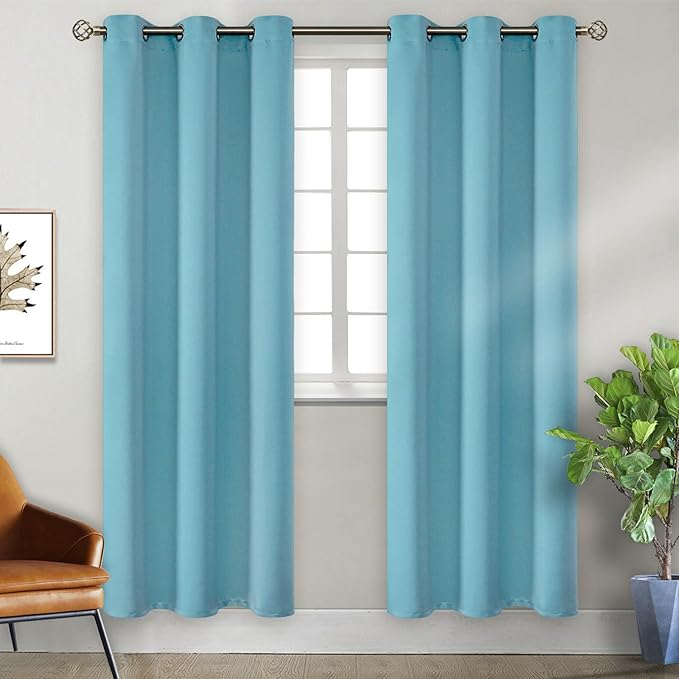 BGment Blackout Curtains - Grommet Thermal Insulated Room Darkening Bedroom and Living Room Curtains, Set of 2 Panels (42 x 84 Inch, Aqua)
